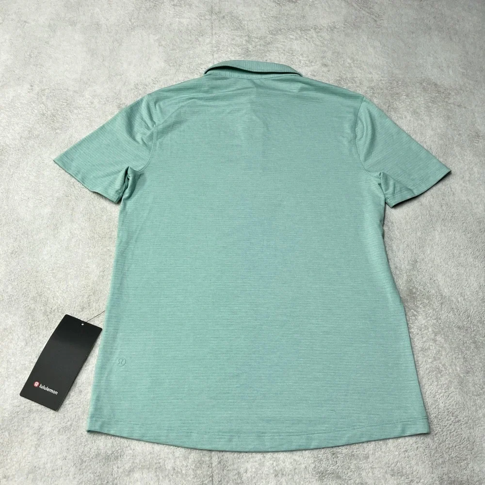 Lululemon Evolution Polo Shirt Heathered Teal Mint Green Slim Fit LM3BXNS Mens S